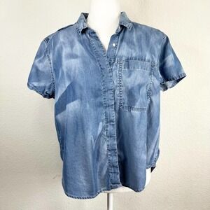 Calvin Klein Chambray Spray Paint Splatter Relaxed Button Down Shirt Womens M